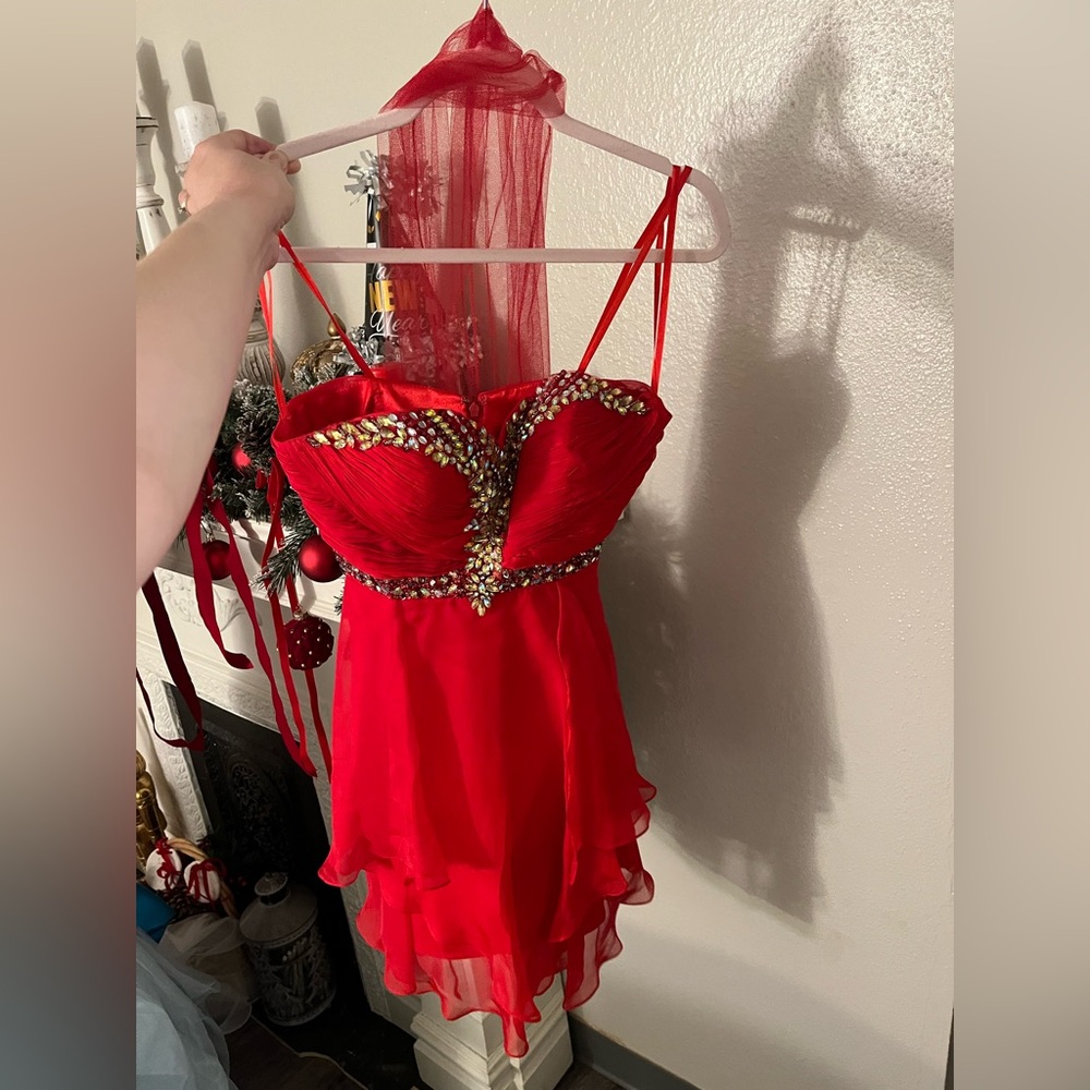 Cinderella Red Mini Dress with Gold Accents